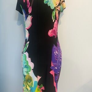 Joseph Ribkoff Black Dress with Vibrant Floral Design